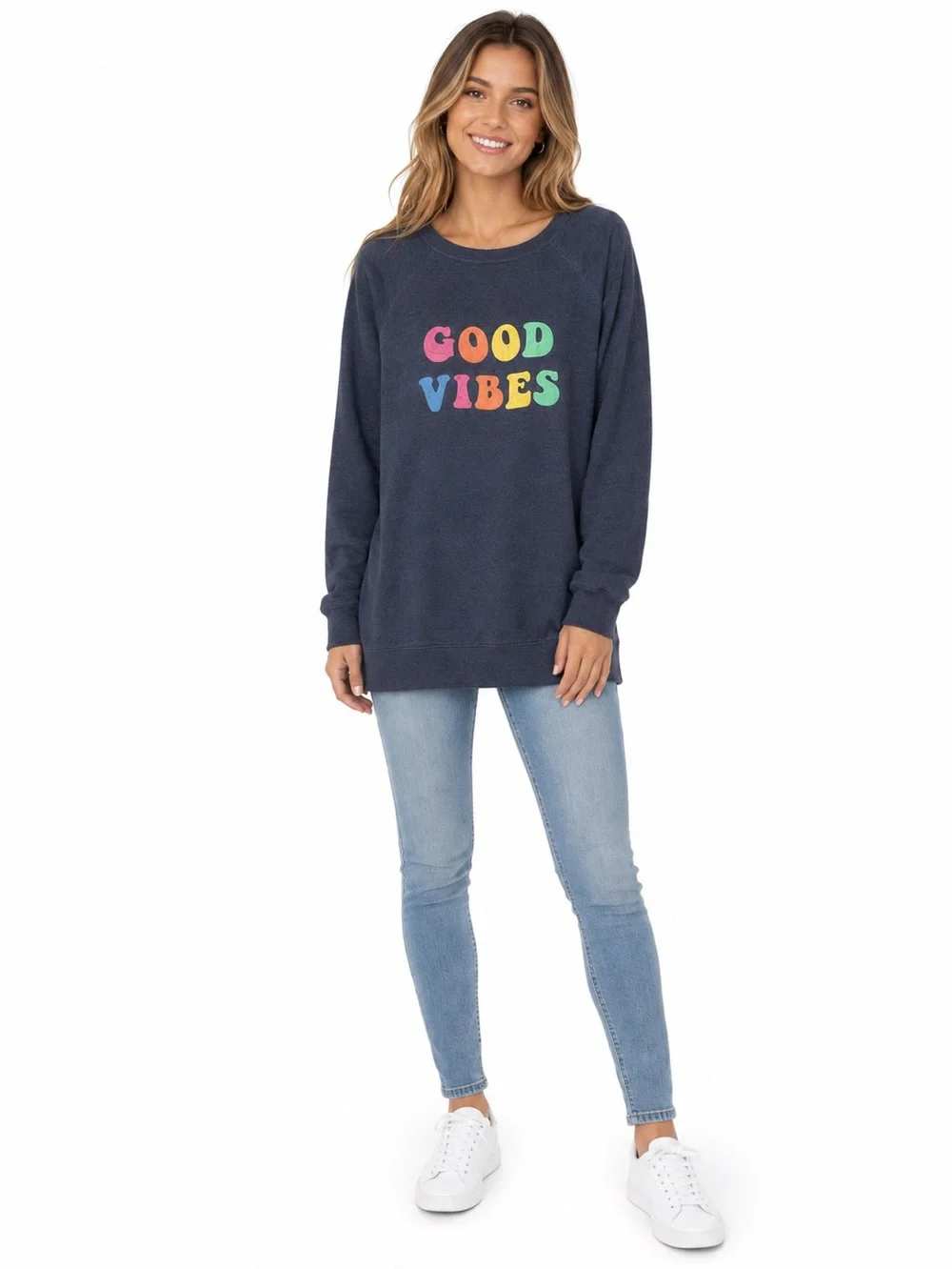 Wildfox Good Vibes Graphic Sweatshirt Women’s XXL Navy Long Sleeve Pullover